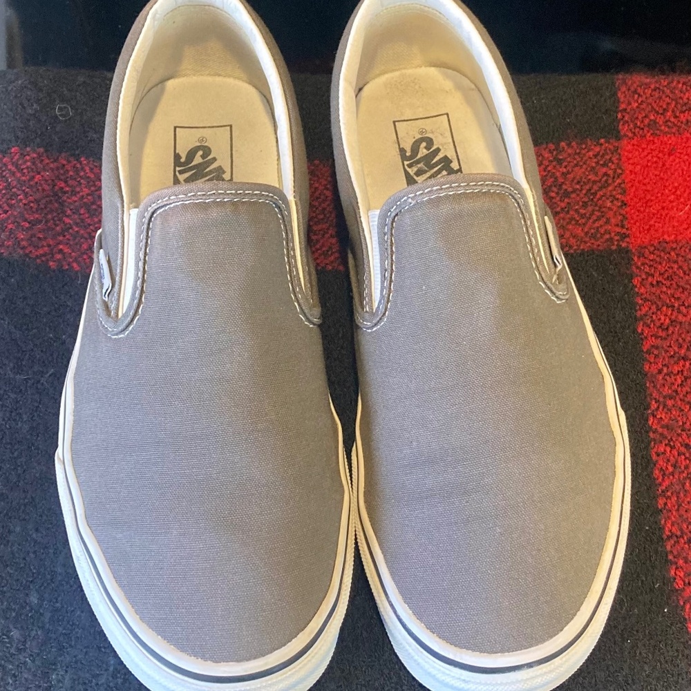 Vans Classic Slip On Canvas Sneakers Charcoal Sz W11 M9.5 Comfort Skateboard